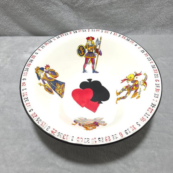 Tabletops Gallery King of Hearts 12 Inch Snack Bowl Poker Cards Theme Ceramic - Picture 1 of 6